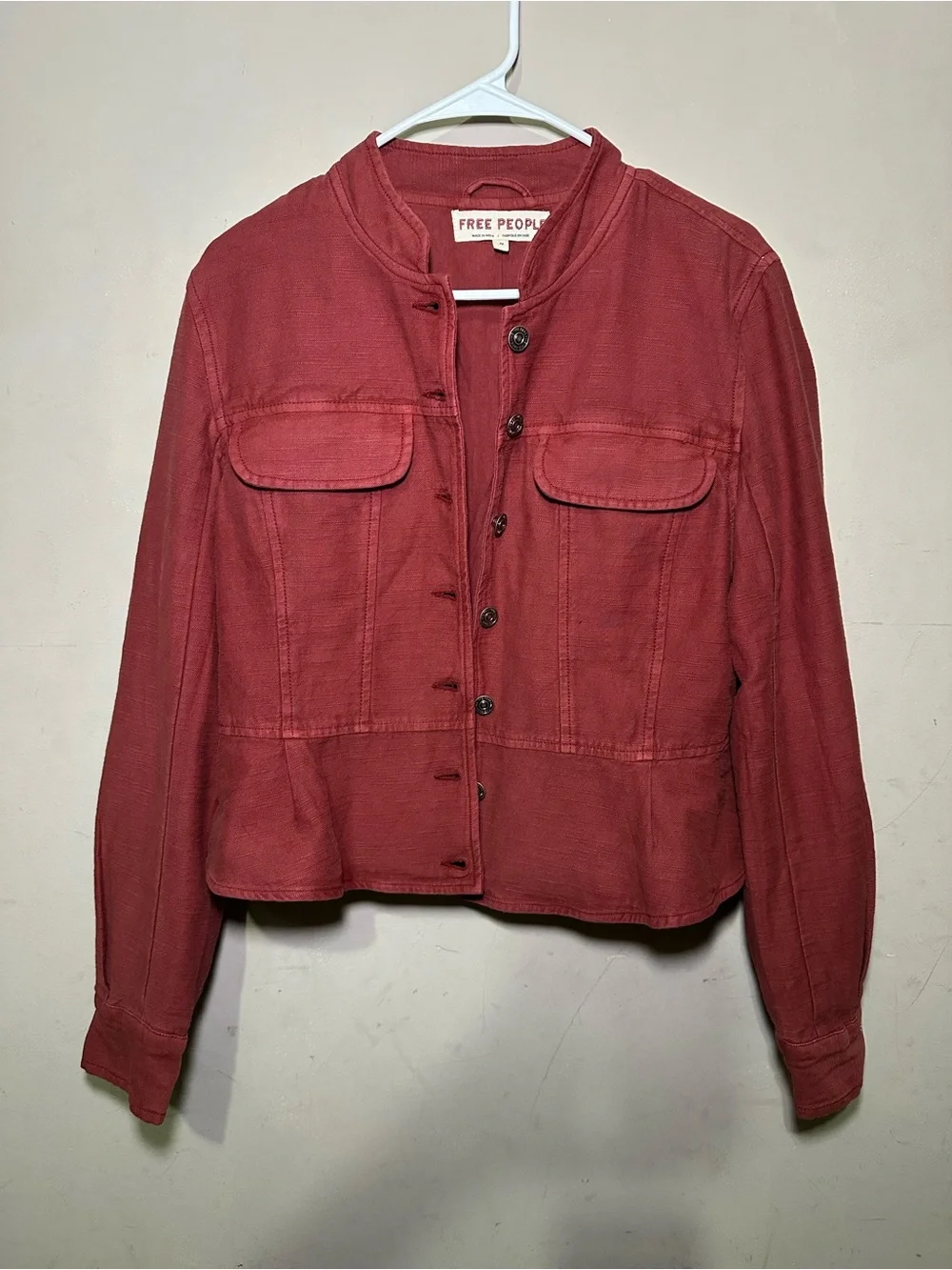 Free People Jocelyn Cotton Jacket M Women's Red Dahlia Peplum Coat - Picture 5 of 8